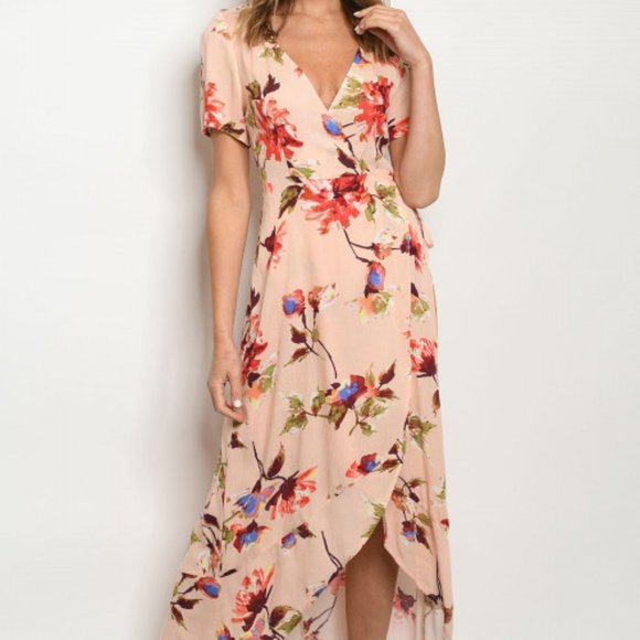 LAST 1! FLORAL HIGH LOW MAXI WRAP DRESS - Picture 2 of 3